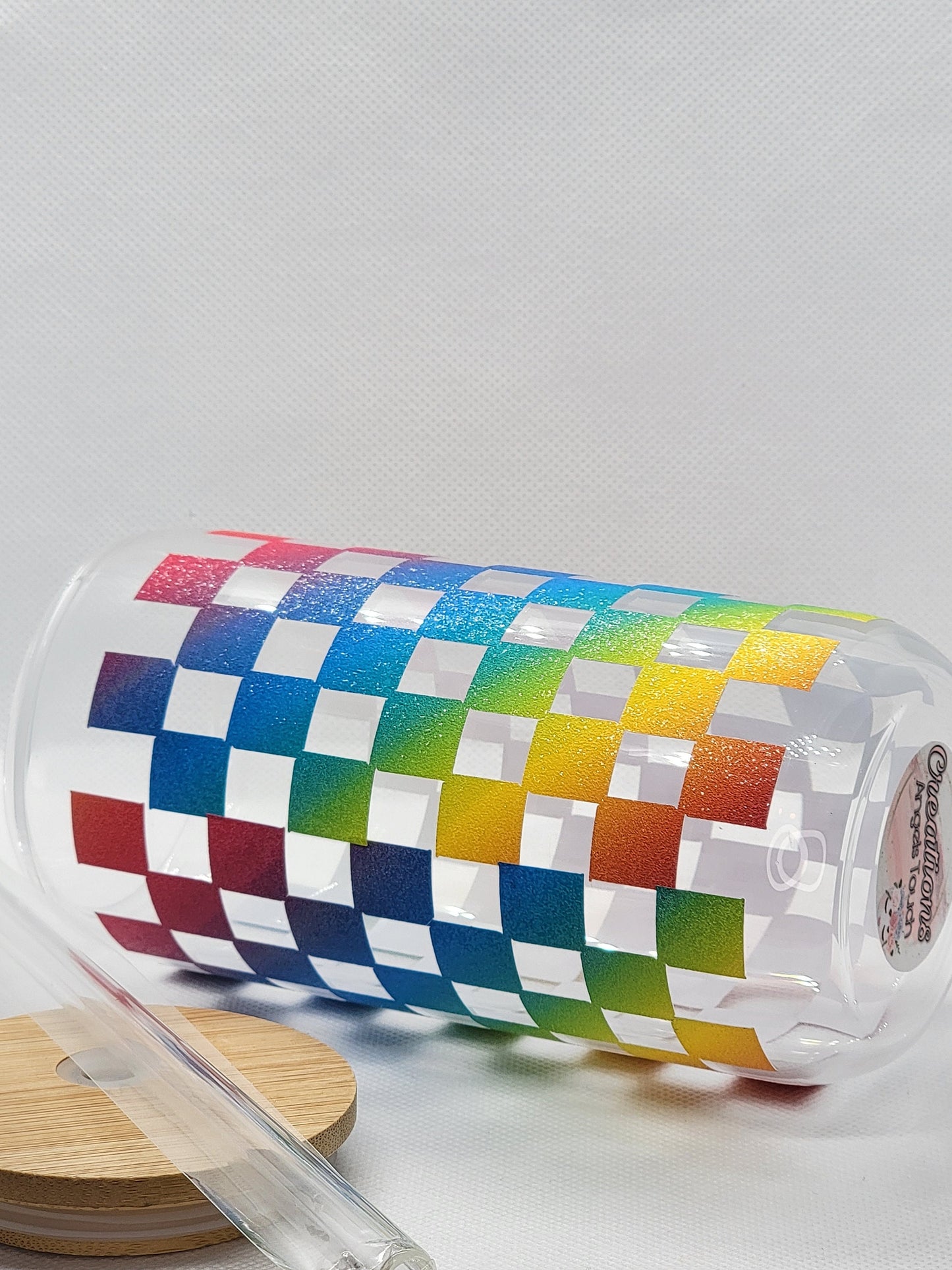 Rainbow Checker Glass Can 16 0z. #rainbow #perfectgift#glasscan