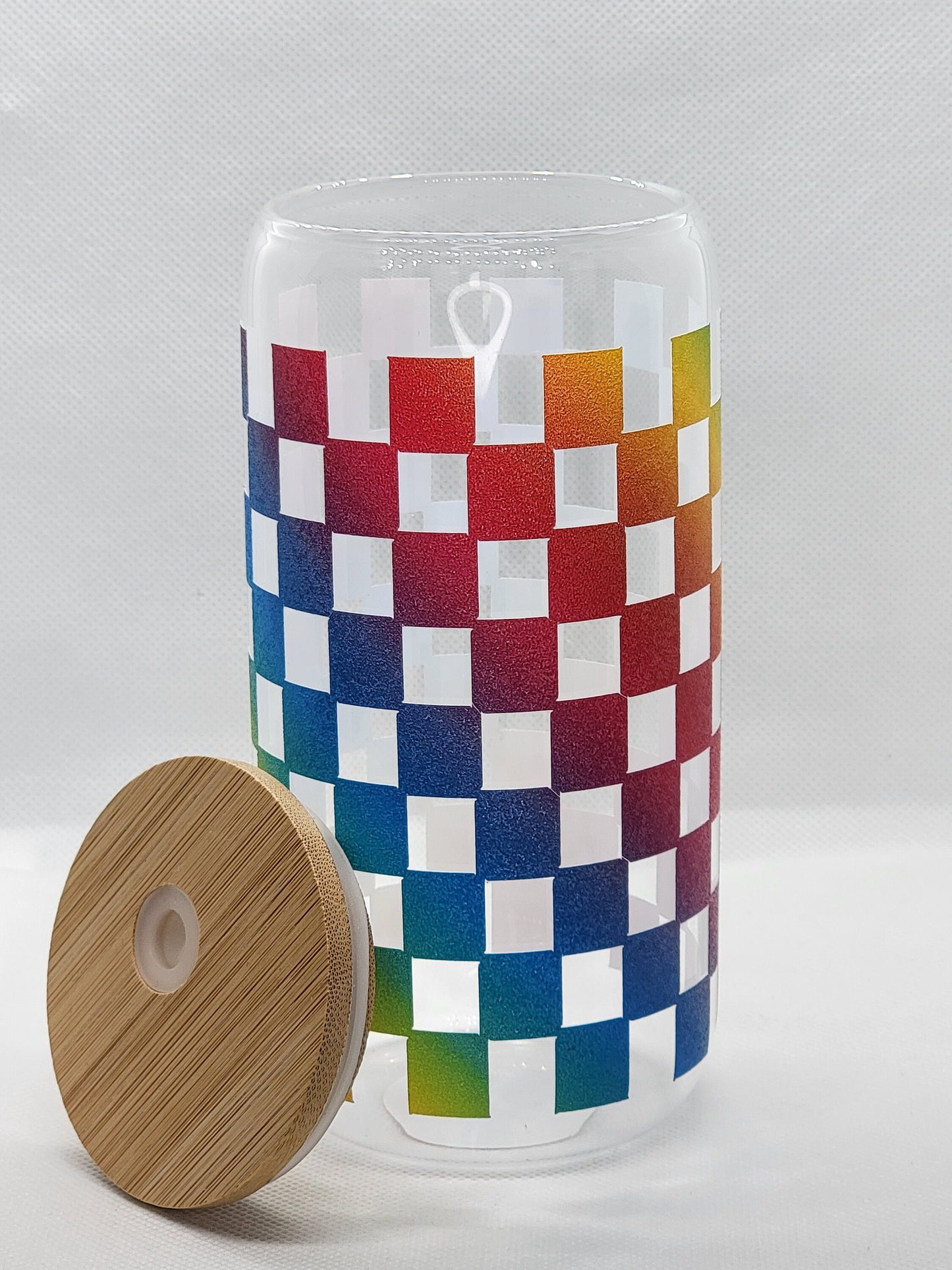 Rainbow Checker Glass Can 16 0z. #rainbow #perfectgift#glasscan