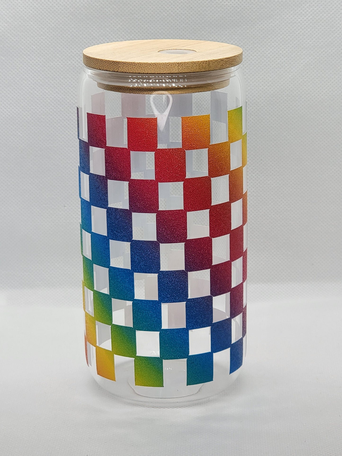 Rainbow Checker Glass Can 16 0z. #rainbow #perfectgift#glasscan