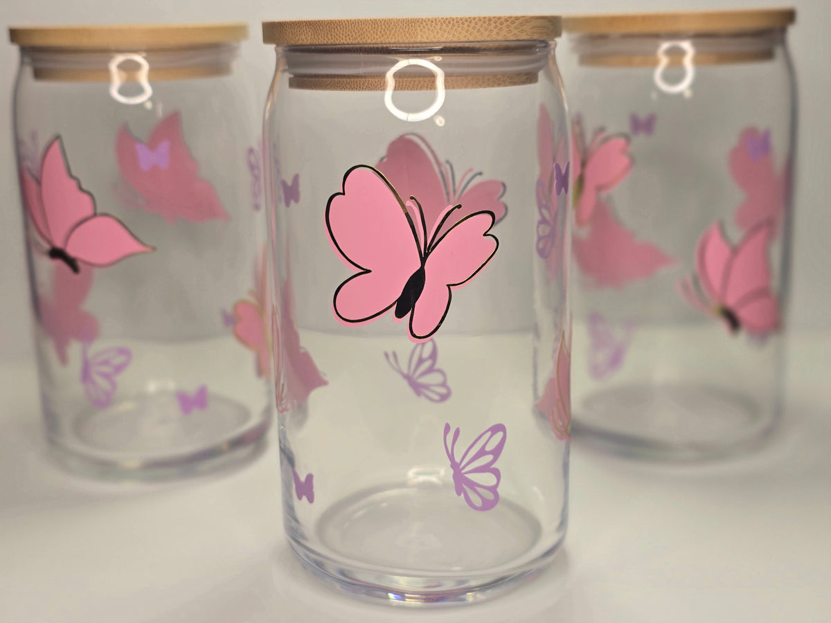 Butterfly Glass Can – October Awareness Collection