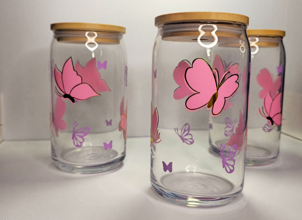Butterfly Glass Can – October Awareness Collection